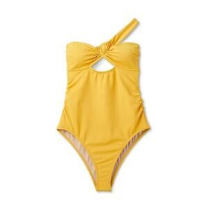 NEW Shade & Shore Women's Asymmetric Twist One Piece Swimsuit - Gold Small